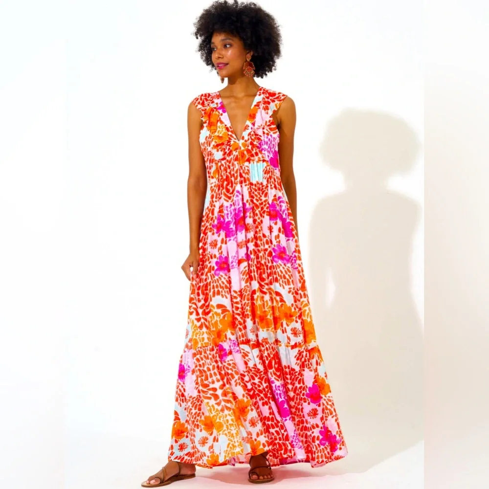 Oliphant Floral Print V-Neck Maxi Dress - Picture 1 of 3